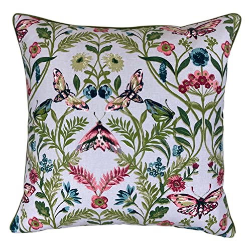 Senkon Home Fundas de cojín de lujo con diseño de mariposas y flores. Funda de almohada cuadrada de doble cara de 45 x 45 cm, bordes ribeteados decorativos, lino y algodón rojo y verde