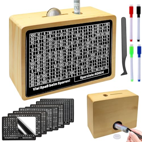 KIKVTER Tirelire Numérique Réutilisable en Bois - Boite d'Économie d'Argent pour Adultes - Style Chinois