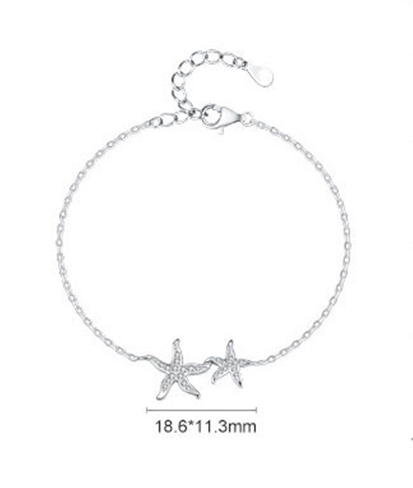 Pulsera de la amistad para mujer, pulsera minimalista de estrella de mar con diamantes creados para mujer, oro blanco de 18 quilates, tamaño 20 + 3 cm