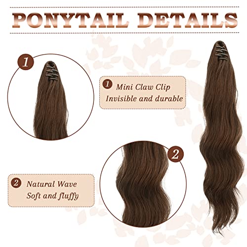 FESHFEN Ponytail Extensions 20 inch Long Wave Ponytail Claw Clip in Pony Tail Hair Extensions Chocolate Brown Wavy Ponytails Synthetic Hairpieces for Women Girls - Image 3