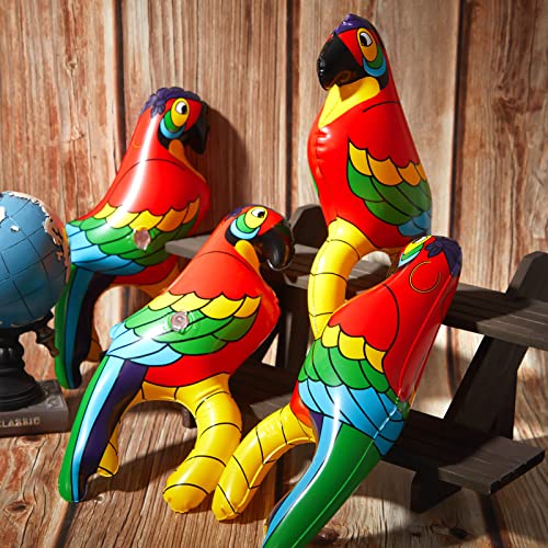 Wettarn 4 Pieces Inflatable Pirate Parrot Shoulder Prop 11 Inches Tall Pet Scarlet Macaw, Pirate Party Decorations For Tropical Party Gift Decoration Pirate Costume Accessory #TOP4