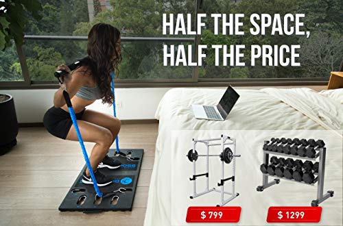 BodyBoss Home Gym 2.0 - Full Portable Gym Home Workout Package + 1 Set of Resistance Bands - Collapsible Resistance Bar, Handles - Full Body Workouts for Home, Travel or Outside - Blue - Image 5