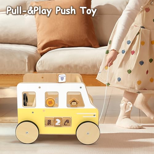 Image of Pillowhale Wooden Baby Walker, First Birthday Gifts for Boys & Girls