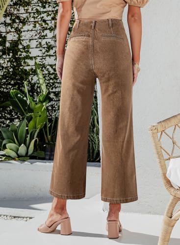 Sidefeel Women's Wide Leg Jeans High Waisted Stretchy Straight Leg Jeans Buttoned Loose Denim Pants with Pocket Brown Size 16 Long2