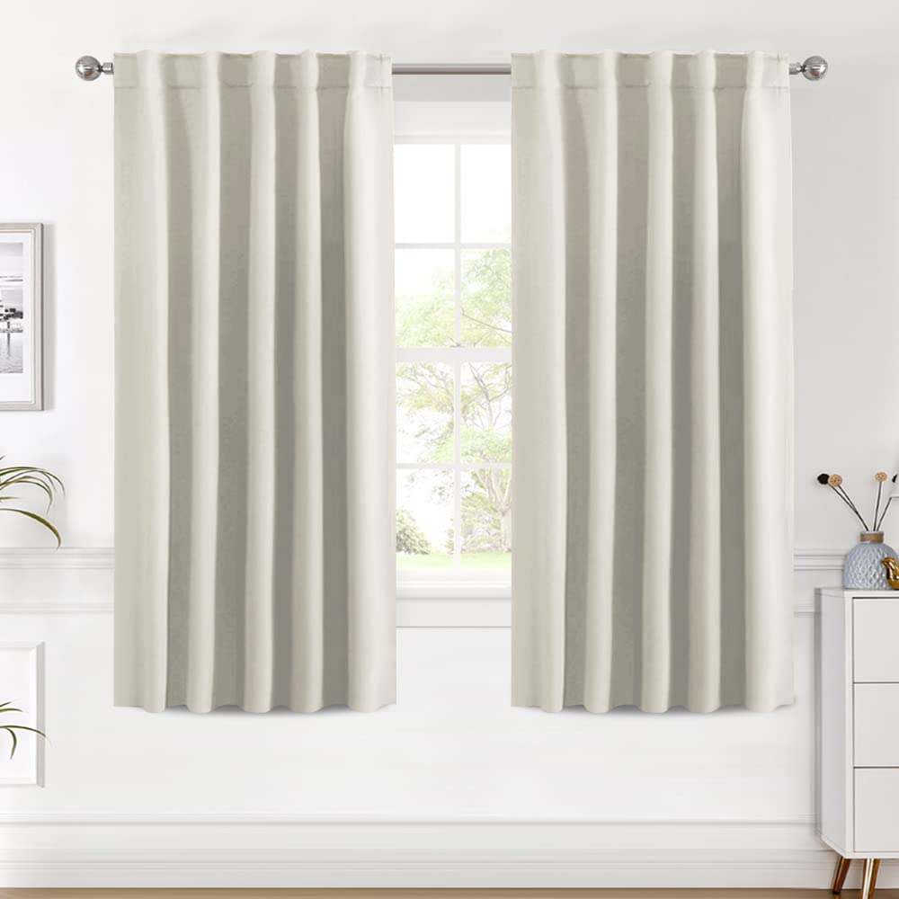 Light Reducing Curtains Thermal Insulated Window Treatment Panels Room Darkening Privacy Assured Drapes for Living Room Back Tab/Rod Pocket Bedroom Draperies 2 Panels, Ivory - 42 x 63 Inch