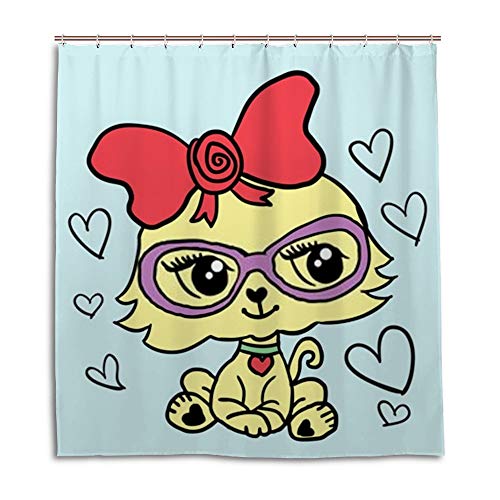Rideau de douche imperméable chat mignon en polyester 150x180 cm - 5