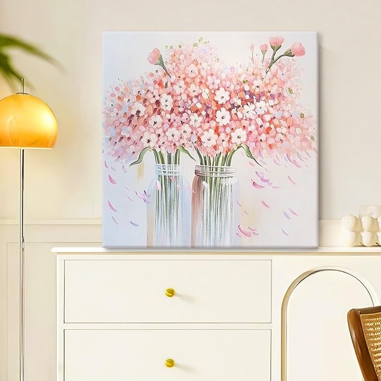 Peinture texturée sans cadre de fleurs roses abstraites pour salon