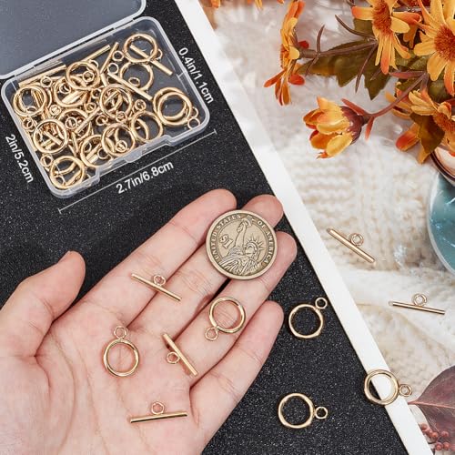 Beebeecraft 25 Sets Toggle Clasps 18K Gold Plated 304 Stainless Steel T Bar Ring Closure Connector for Jewelry Making Bracelet Necklace - Image 3