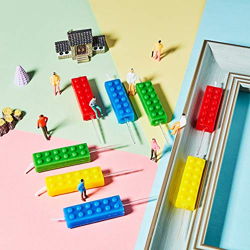 Image of BBTO 8 Pcs Building Block Candles Brick Birthday Cake Candles Topper Sparkler Novelty Decor Building Block Construction Party Themed Decoration Favor for Birthday Baby Shower Summer Party Supplies