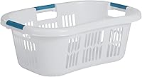 Rubbermaid Hip-Hugger 1.5 Bushel Laundry Basket - White Stackable Hamper, Easy One-Hand Carry, No-Snag for Delicates
