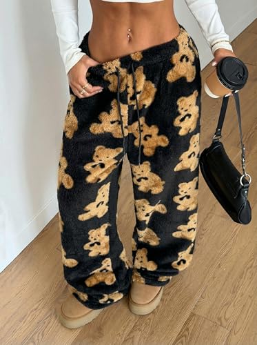 Image of ZAFUL Women's Fuzzy Plush Pajama Pants Wide Leg Pj Bottoms Lounge Pants | Soft Fluffy Sleep Pants Drawstring Elastic Waist Teddy Pjs for Women No Pockets