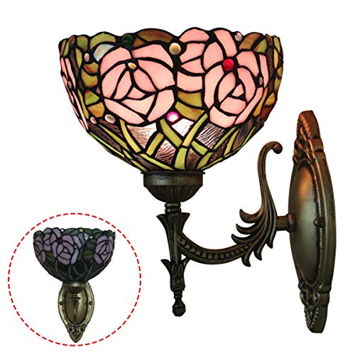 Handgemachte Art Pastoral Wandleuchte Lampe 8-Zoll Vintage Pink Rose Glasmalerei Nachttisch Wandleuchten Für Schlafzimmer Wohnzimmer Flur