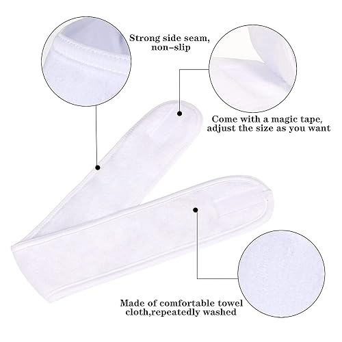 Miniatura 3 de Diademas faciales de spa, 4 piezas, maquillaje, ducha, baño, diadema deportiva, toalla elástica de tela de rizo con cinta mágica (blanco)