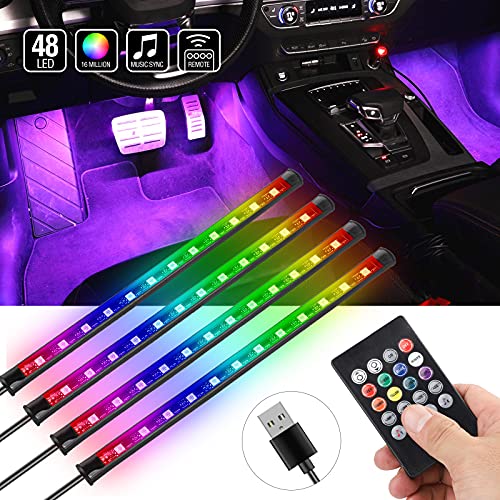 Interior Car Lights, LED Light Strips, WEILEI 48 LED Multi DIY Color Music Under Dash Car Lighting Waterproof Lights with Sound Active Function and Remote Control DC 12V (USB) Interior Car Lights, LED Light Strips, WEILEI 48 LED Multi DIY Color Music Under Dash Car Lighting Waterproof Lights with Sound Active Function and Remote Control DC 12V (USB)