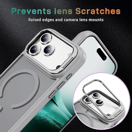 Image of Elzzi for iPhone 17 Pro Max Case Compatible with MagSafe, Built-in Adjustable Camera Guard Kickstand, Translucent Matte Anti-Fingerprint Heavy Duty Shockproof Phone Cover - Titanium Grey