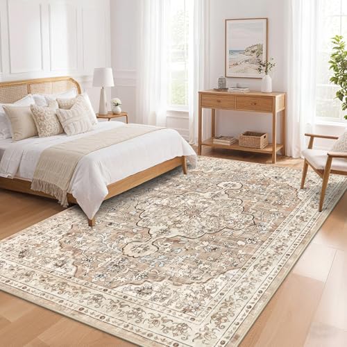 Pauwer Boho Washable Area Rug 5x7 Soft Living Room Bedroom Floor Carpet Mat Indoor Farmhouse Vintage Non Slip Accent Throw Rugs for Entryway Kitchen Dorm Dining Room