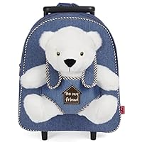 PERLETTI Carry On Backpack Plush Polar Bear Children 3 4 5 Years - Toddler Boy Girl Handbag Removable Stuffed Soft Bear Detachable Wheels - Small Rolling Luggage Kids - 32x28x11 cm (Polar Bear)