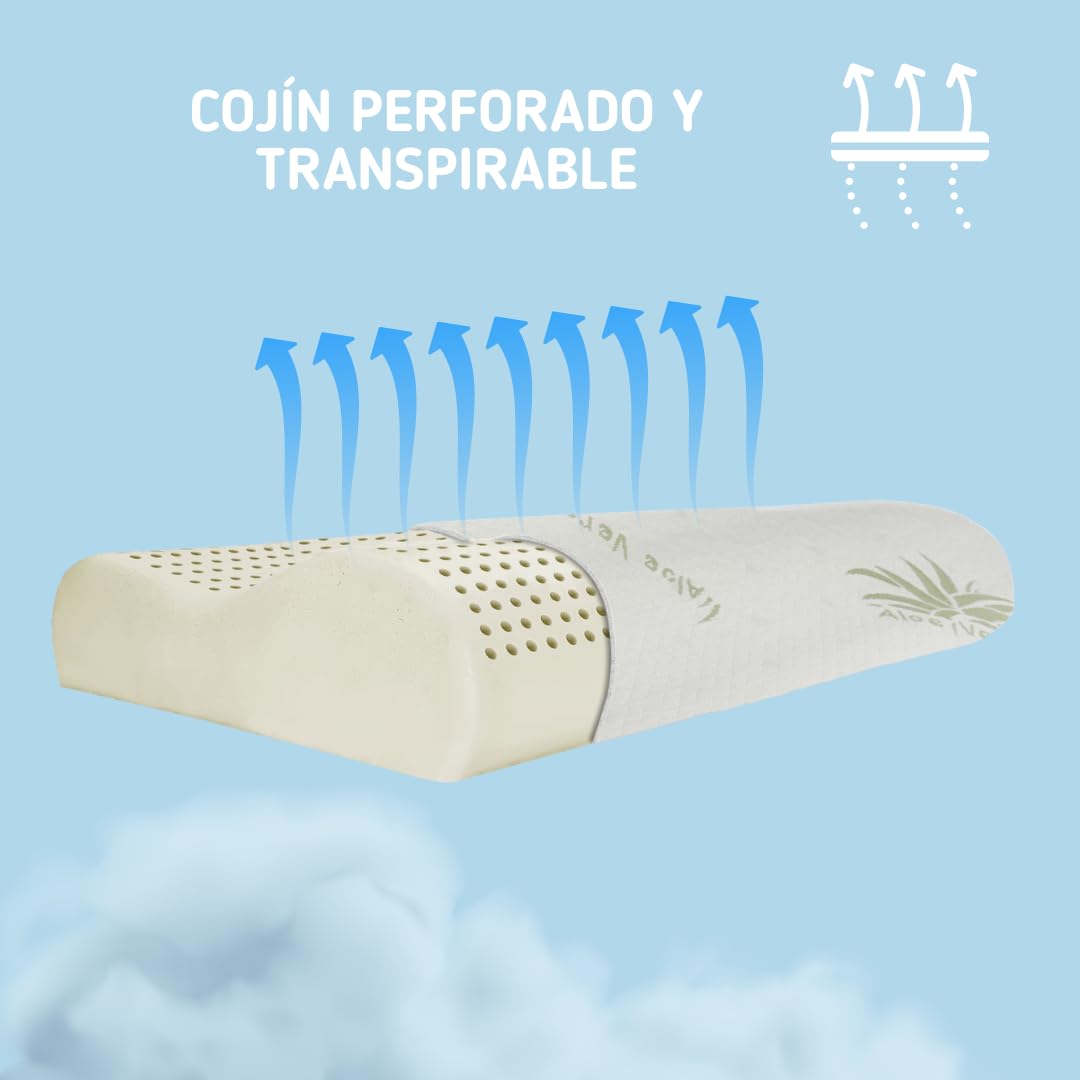 Kiby® Almohada cervical de espuma viscoelástica (certificado OEKO-TEX®), ortopédica, con aloe vera, doble onda, ergonómica, transpirable, antirronquidos, hipoalergénica y lavable