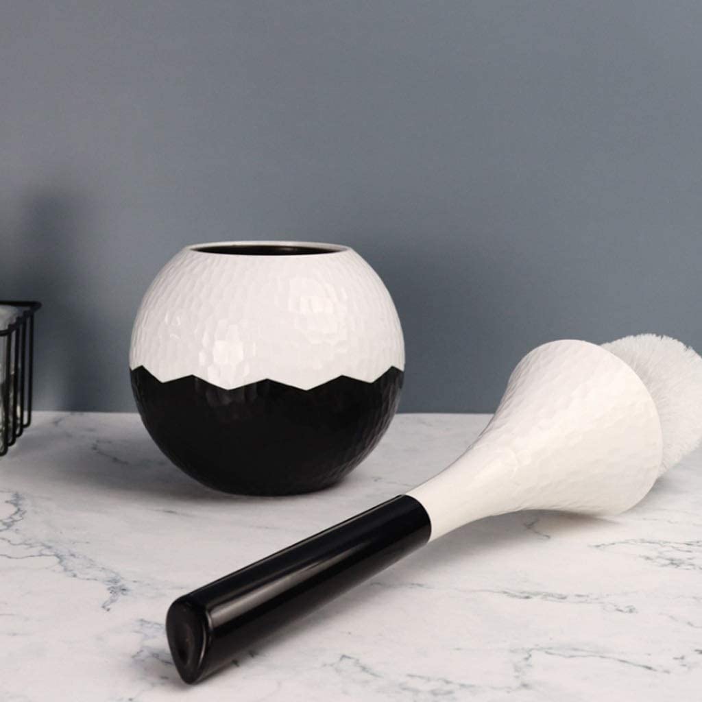Creative - Juego de escobilla de inodoro con soporte redondo de plástico limpiador de baño para el hogar, diseño blanco y negro