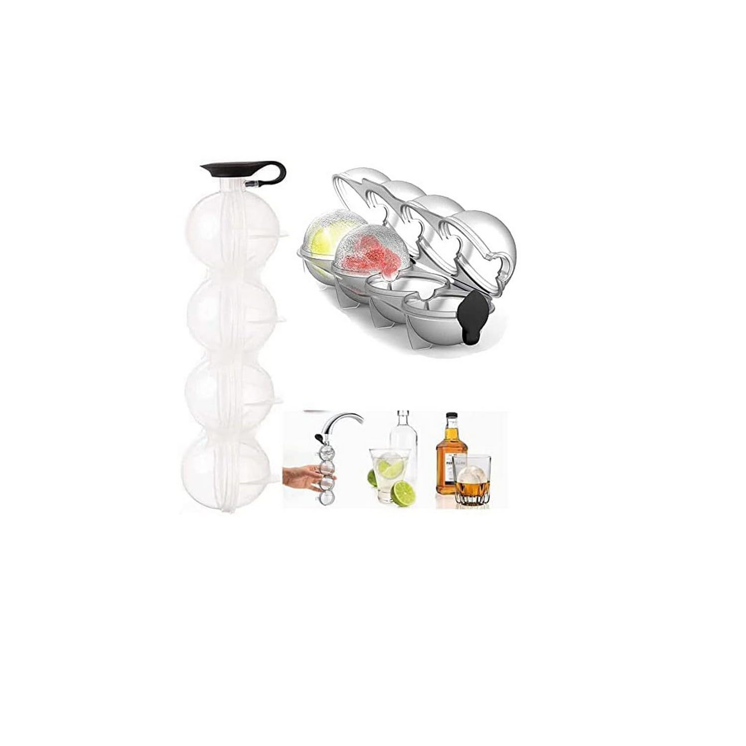 ABEEBHA 4 Ball ice molds Flexible Transparent Plastic Ice Ball Moulds Ice Cube Tray Ball Maker for Bar,Whiskey Round Tray Cocktails, Juice, Party, Bar Ice Hockey Mold Summer - Pack of 1