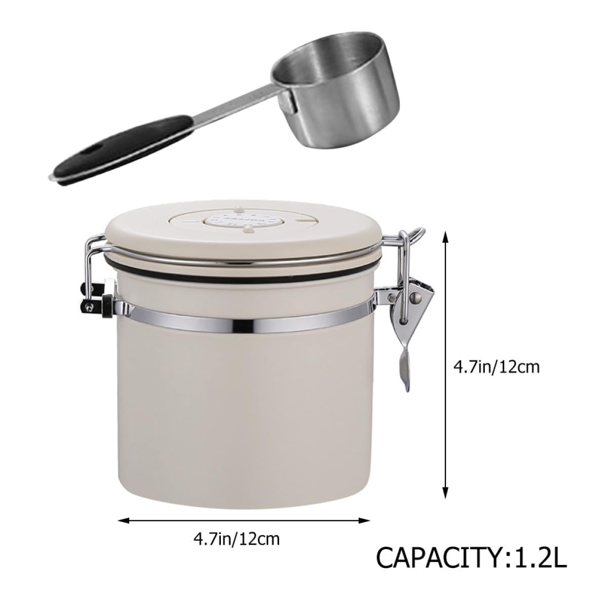 YARNOW Bote Hermético Adecuado para Conservar Granos de Acero Inoxidable con Cuchara 1.2l para Almacenamiento de Café y Té, Estanqueidad y Diseño Beige
