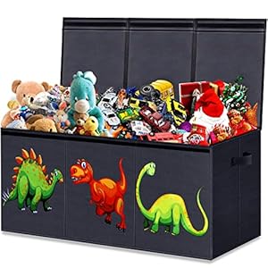 Large Toy Box Chest for Boys, Collapsible Sturdy Storage Bins with Lids, Large Kids Toy Box Chest Storage Organizer for Boys,Girls, Nursery Room, Playroom, Closet, 40.6″X14″X16.5″(Dinosaur)