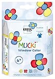 Auswaschbar ab 30 °C Kreul 24450 - Mucki Window Color Set, 4 x 29 ml Farbe und feste Folie, Fenstermalfarbe auf Wasserbasis, parabenfrei, glutenfrei, laktosefrei, vegan, leicht vermalbar, auswaschbar
