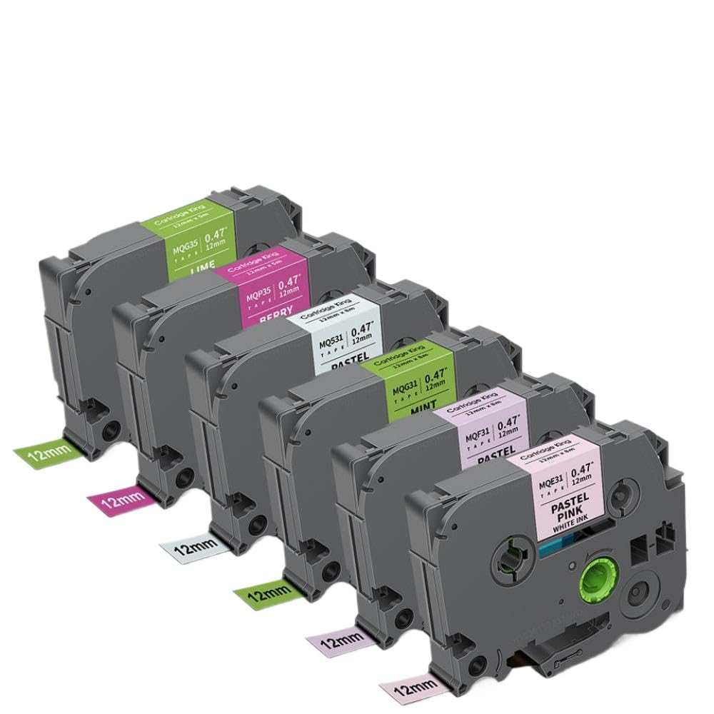 6PK Nastro for etichette compatibile da 12 mm TZe231 TZe MQE31 TZeMQF31 TZeMQ531 TZeMQG35 TZeMQP35 Compatibile con l'etichettatrice PT(6PK Mix Label 02)