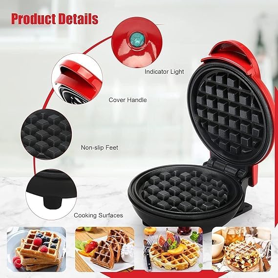 FLORY Mini Waffles Maker Machine For Home, 3 in 1 Electric Waffle Iron with Non-Stick, Dual Side Plate, Pancake Maker, For Regular use – For Individual Belgian Waffles – 4 Inch- 350 Watts (Multi)