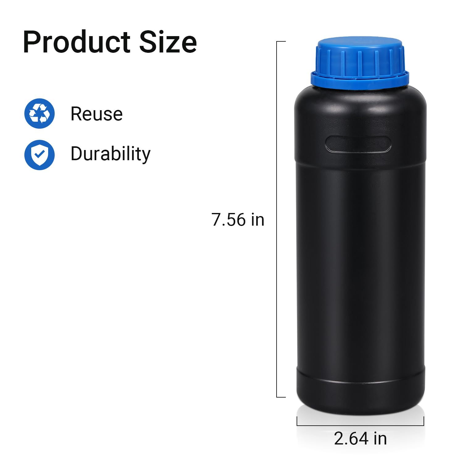 ASEVAT Darkroom - Contenitori in plastica per prodotti chimici fotografici, 500 ml, 3 pezzi, per foto su pellicola, con tappi (nero)