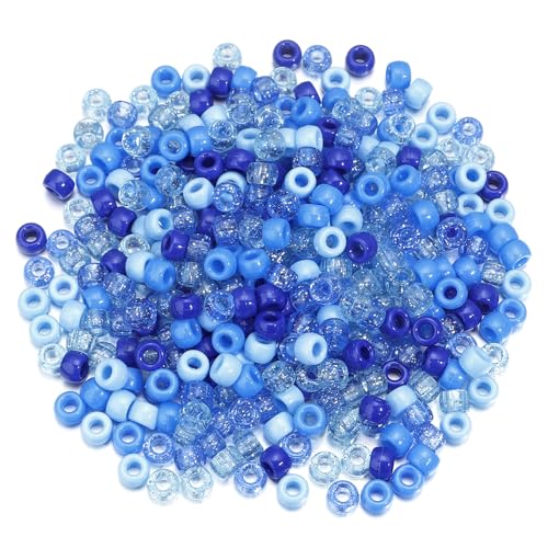 Canollo 200 Stück Blau Pony Beads, Perlen für Armbänder, Großes Loch, Bastelperlen zum Auffädeln, Schmuck, Armbänder, Ketten, Schlüsselanhänger, Basteln
