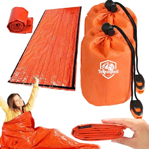 Terrashell Sleeping Bag Terrashell Blanket Emergency Sleeping Bag Waterproof Compact Lightweight Extra Thick Heat Blanket Survival for Survival Kit Car Camping Gear Hiking Go (65m) (2PCS)