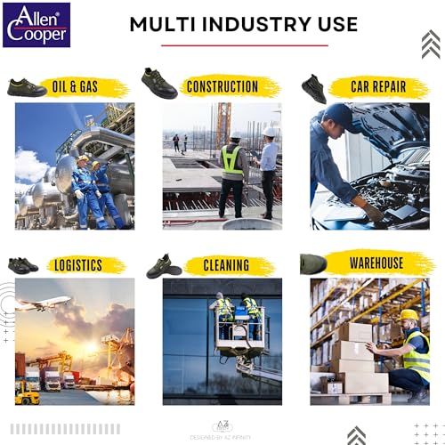 Image of Allen Cooper Safety Shoe ACL 1693 | Triple Density PU Sole with Popcorn Technology, Suede Leather Upper, 200J Steel Toe Cap, Sporty Sneaker | Size 08 UK /INDIA
