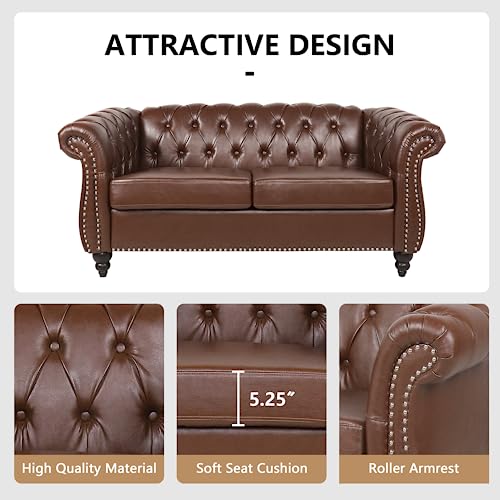 Image of QHITTY 3 Piece Living Room Set, Sectional Chesterfield Sofa Chair Contemporary Upholstered Leather Loveseat Couch Sets for Living Room, Bedroom, Office