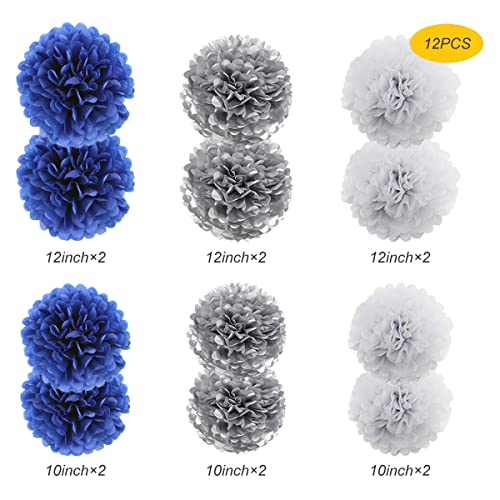 12Pcs Navy Blue Silver White Outdoor Graduation Decorations 2022 Tissue Paper Pom Poms Party Balls Wedding Christmas Xmas Decoration Party Girl Decorations Graduation Bachelorette Celebrate #TOP1