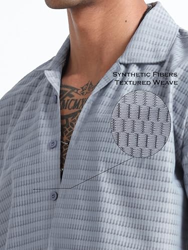 Image of JUARI BE A GENTLEMAN Micro Polyester Breathable Drop Shoulder Shirt with Modern Texture Design Perfect for Casual wear and All-Season Comfort