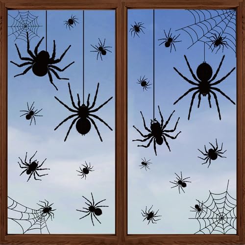 9 Sheets Halloween Window Clings Extra Large Black Spider Window Decals Scary Spider Web Silhouette...