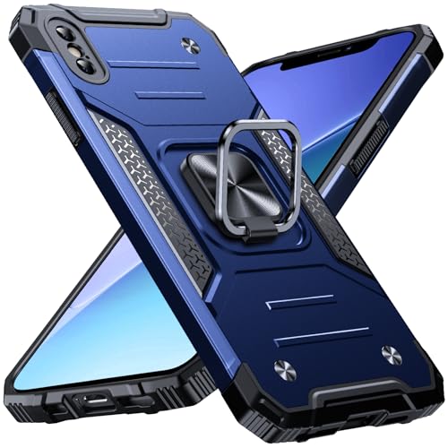 Image of Anqrp Heavy Duty Case for iPhone X /XS Case with Enhanced Ring Holder Grip Stand, Military Grade Shockproof Rugged Drop Protective Silicone Hard Slim iPhone X /XS Phone Case Cover,Vivid Blue