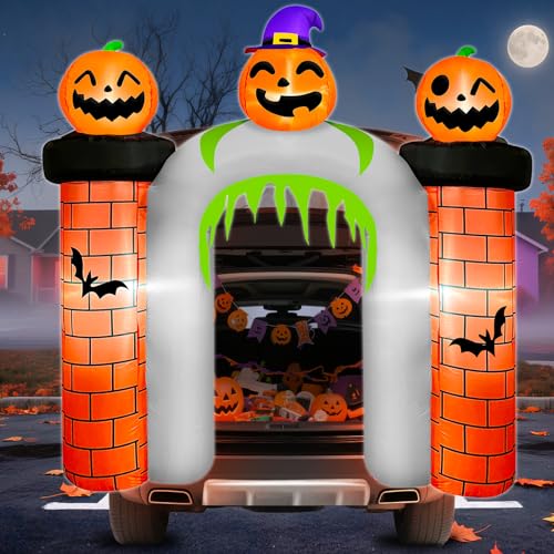 6.8FT Halloween Inflatable Trunk or Treat Car Decorations Witch Pumpkin Haunted Castle Blow Up Outdoor Halloween Decorations for SUV Halloween Inflatables with Built-in LEDs for Yard Lawn Party Decor