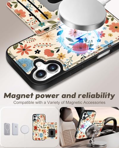 Uppuppy for iPhone 16 Plus Wallet Case with Card Holder,Beige Flower - image 5