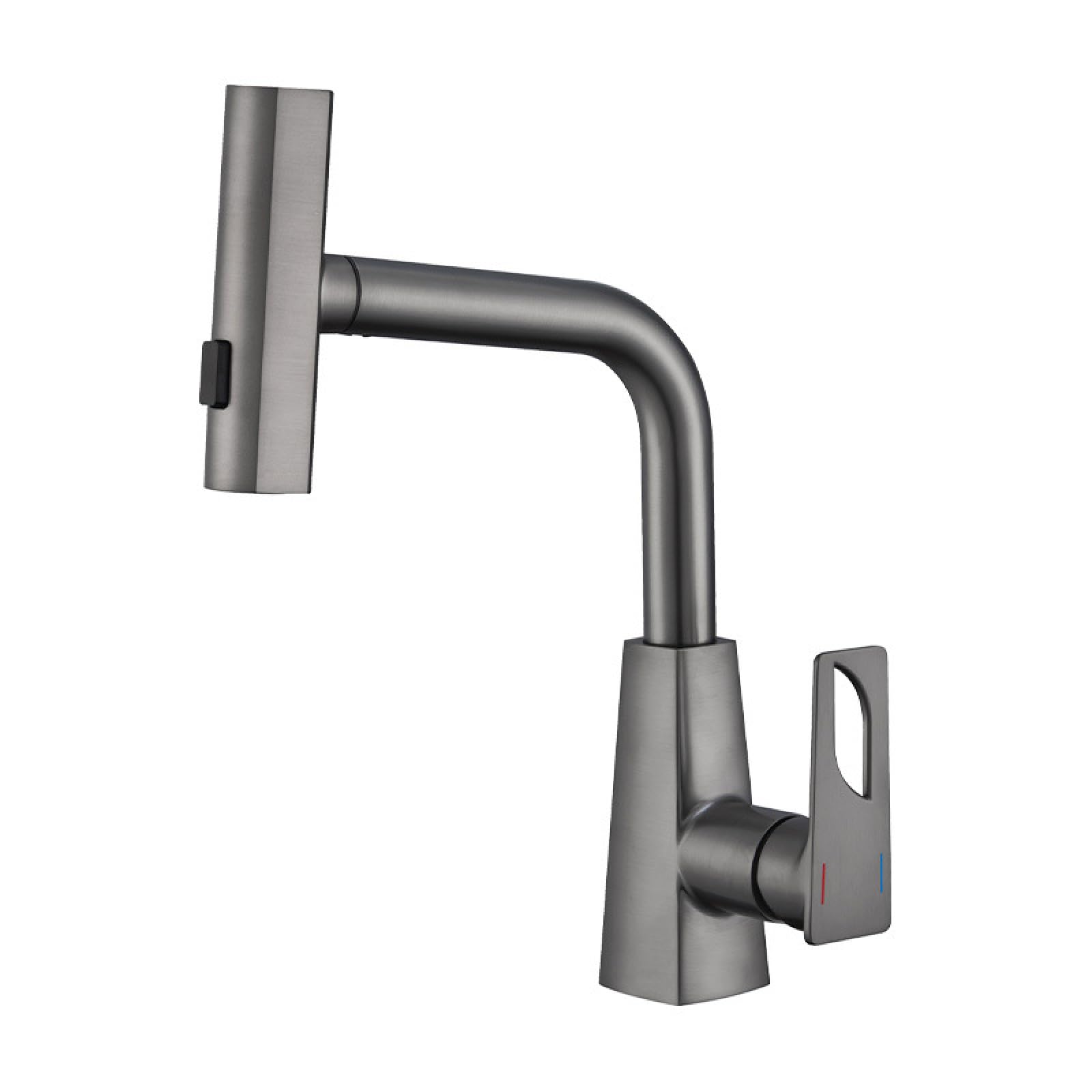 Fanjubei Gunpowder Gray The Bathroom Sink Has A Pull-Out Hot And Cold Water Faucet, Gun Gray