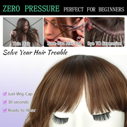 Image of AISI HAIR Curly Bob Wig with Bangs Short Wavy Toasted Brown Wigs for Women Bob Style Synthetic Heat Resistant Bob Wigs