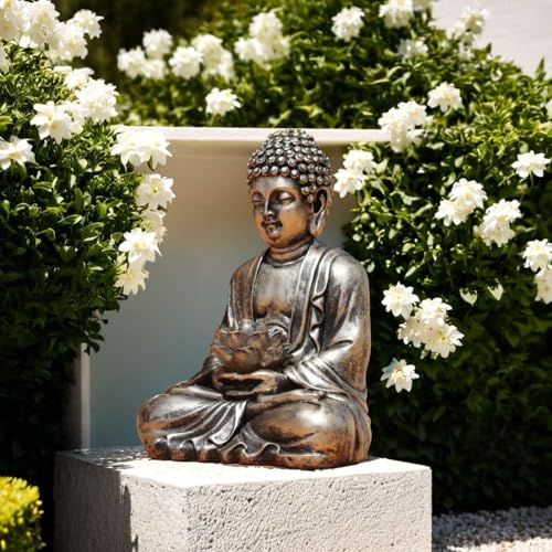 Estatua Buda Lotus con luces solares de resina para jardín miniatura 5