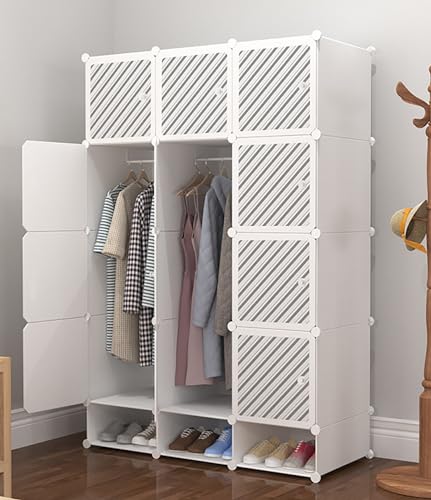 Armario portátil, armario modular plegable para zapatos y ropa, ideal para dormitorio y entrada, color blanco