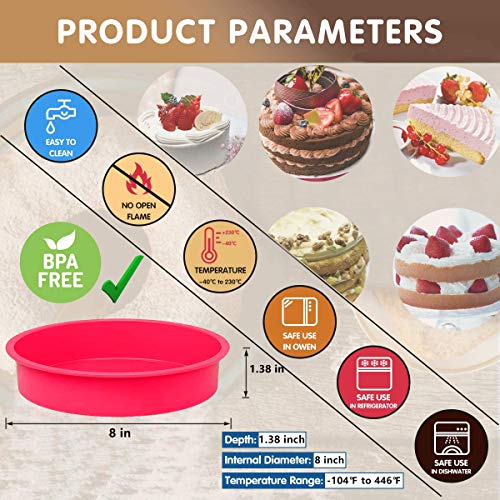 Aokinle Silicone 8 Inch Cake Pan, European-Grade Lfgb Round Baking Mold Set Of 2, Non-Stick Bakeware Pan, Reusable Food-Grade, Bpa Free #TOP2