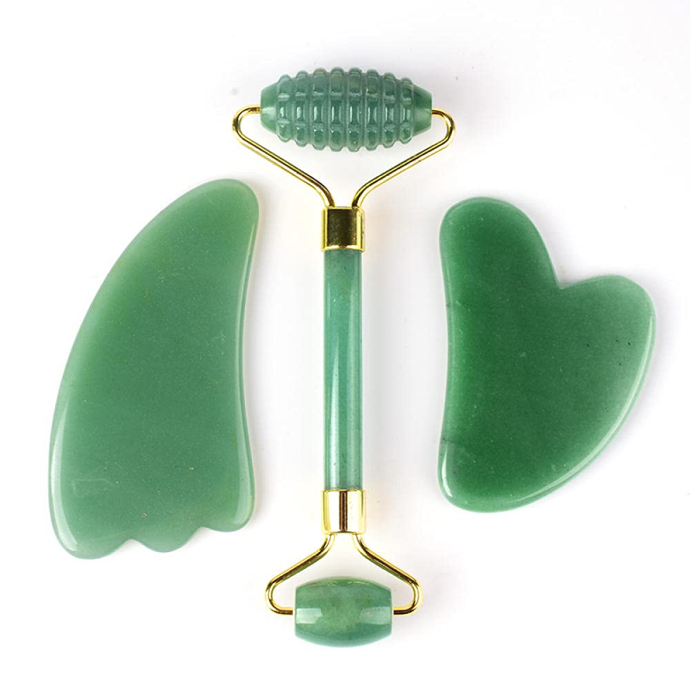 Jade Face Soins Tool Tooooth Rouleaux faciaux du visage et Cap de silicone GUA SHA Set-2 ensembles PCS