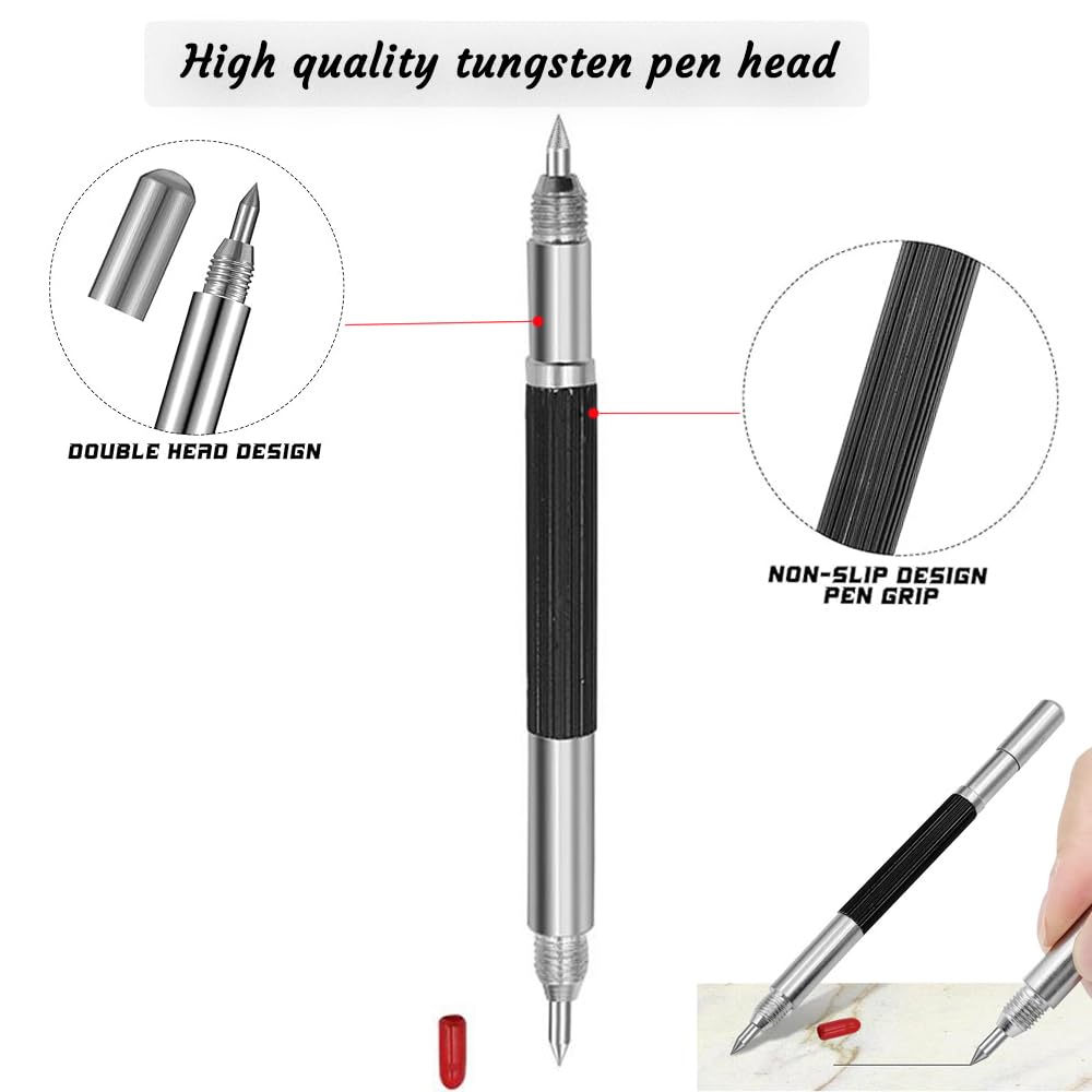 Double Head Tungsten Caride Scriber tool, Engraving Pen Scribe Tool for Metal Glass Ceramic Marble Tile Stone 5PCS — Amazon image 3