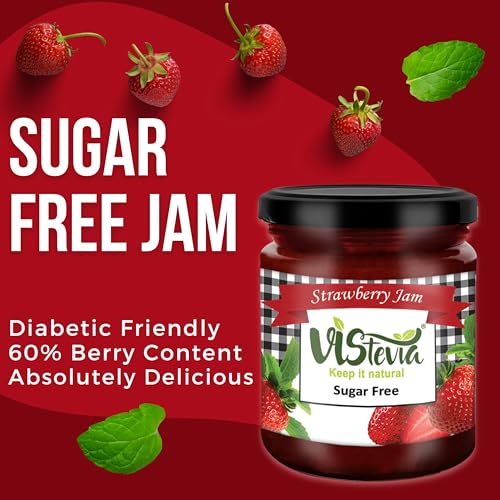 Image of Vistevia Sugar Free Combo of Strawberry & Mixed Berry Jam, Diabetic and Keto Friendly - Sweetened Naturally with Stevia, More Than 60% Berry Content - Tastes Delicious - Pack of 2 (220 * 2GM)