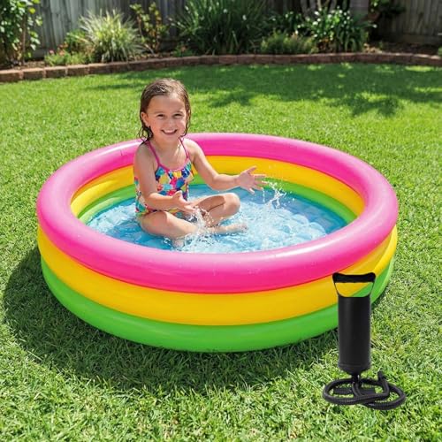Image of Btag Premium Inflatable Family Swimming Pool for Kids & Adults | Extra-Large 24x6 inch 2 Feet 3-Layer Striped Bath Tub with Manual Air Pump for Home & Outdoor Use