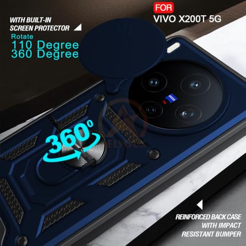 Image of Armor Bumper Back Cover Case for VIvo X200T 5G Rotating Camera Cover, Ring Holder & Kickstand | Heavy Duty & 360 Degree Protection VIvo X200T 5G Back Cover (Blue)